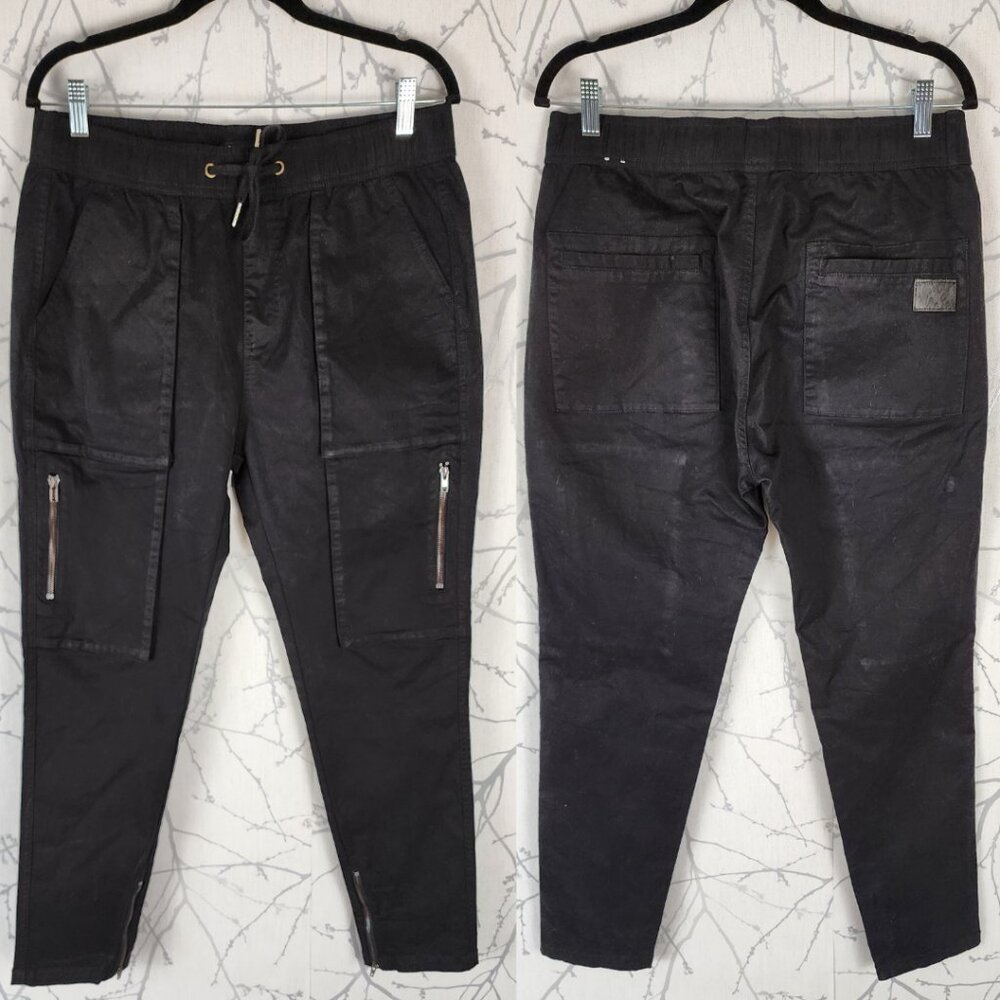 Italymorn Black Cotton Stretch Twill Tapered Cargo Pants